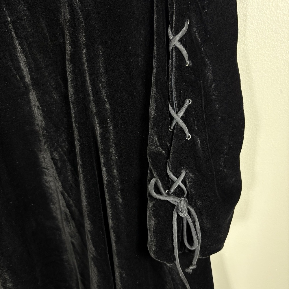 VTG Anne Klein Women's 12 Black Velvet Side Zip Lace Up Detail Fit Flare Dress - Picture 4 of 7